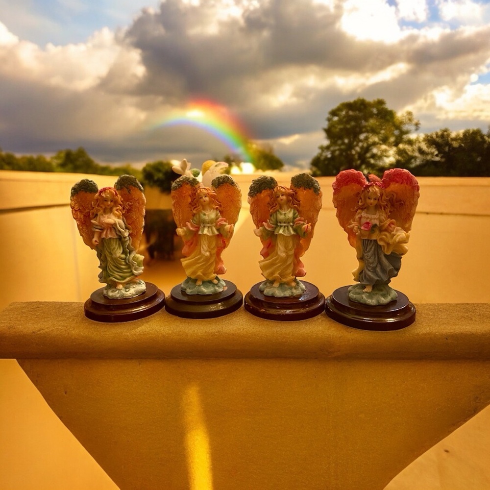 Vintage Resin Angel Figurines Set of 4 Pastel Hand Painted Christmas Decor